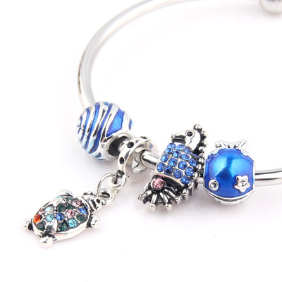 潘朵朵拉大孔珠 合金手链珠子 DIY饰品配件 蓝色海洋色调 新款