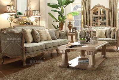 美式新古典高端实木家具定制客厅家具咖啡桌雕花欧式复古做旧茶几