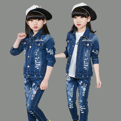 女童牛仔套装春秋款2016新款韩版潮中大儿童小学生运动女孩两件套
