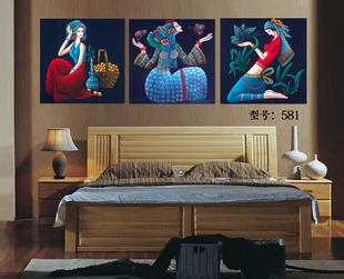 客厅装饰画 民族风情美女三联画无框画 沙发背景墙画卧室壁画挂画