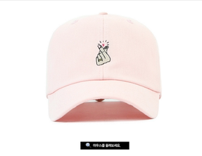 韩国正品代购粉色女生时尚清新爱心手势绣字鸭舌帽棒球帽子现货