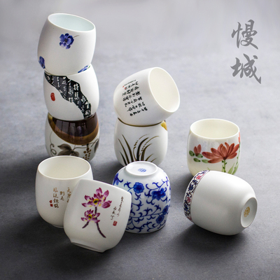 日式陶瓷功夫茶杯 陶瓷主人杯单杯 咖啡杯子 冰裂水杯腰鼓杯 茶具