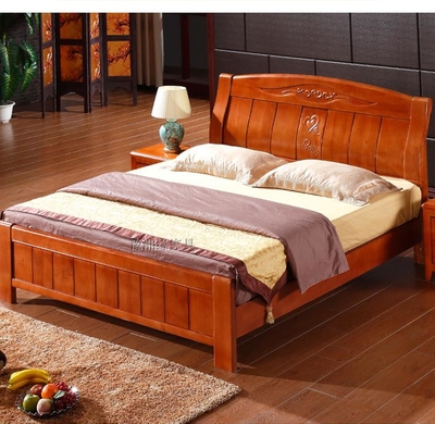 橡木实木床 1.8米双人床婚床 1.5米简约现代中式家具床 特价包邮