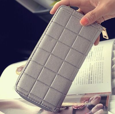 韩版女式钱包夏季新款方格长款日韩女士多卡位拉链手包手机包包邮