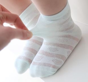 儿童袜子全棉夏季17新款婴儿袜子超薄宝宝袜子纯色泡泡袜透气网眼