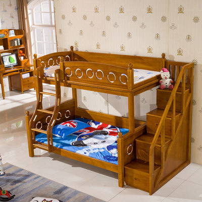 美式双层子母床男孩女孩床多功能上下床铺儿童床组合高低储物床