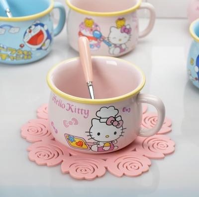 凯蒂KT猫水杯 糖果色早餐麦片杯牛奶杯大容量情侣杯卡通宝宝碗杯