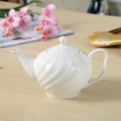 陶瓷纯白茶壶 耐热大号大容量浮雕茶水壶 饭店泡茶壶过滤花茶单壶