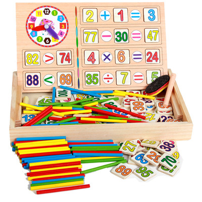 儿童木制多功能数数棒数字运算盒颜色认知益智早教玩具 包邮