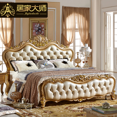 欧式床法式香槟金奢华1.8米实木双人床雕花高箱床软靠床