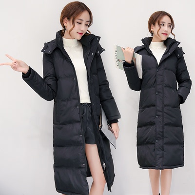2016冬装新款女韩版过膝长款连帽显瘦棉服外套加厚保暖学生棉衣女