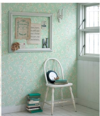 日本原装进口墙纸丽彩Light新款绿色底白色小花墙纸女孩房墙