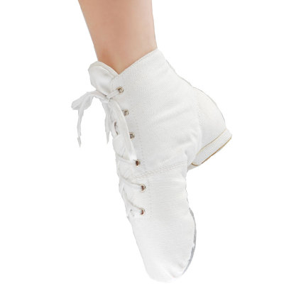 舞蹈鞋儿童爵士靴白色高帮帆布男女舞鞋成人软底爵士鞋练功鞋真皮