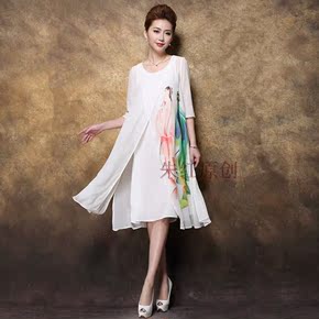2016夏装新款高端定制原创设计民族风时尚优雅显瘦大码真丝连衣裙