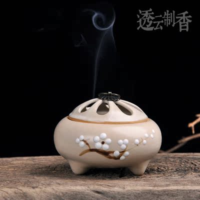 茶禅一味台湾香炉 陶瓷手绘精巧盘香熏香炉茶道香道居家摆件
