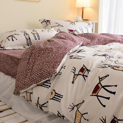 北欧简约卡通纯棉四件套床笠床上用品清新全棉床单被套1.5m/1.8m