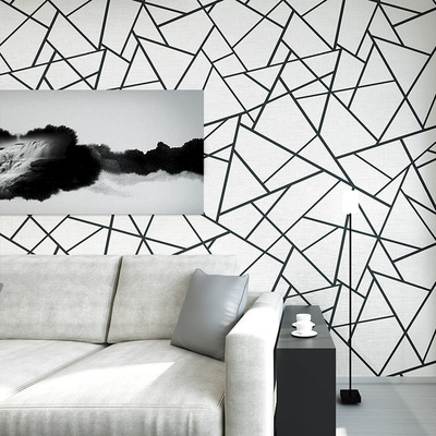 几何图案黑白灰蓝线条无纺布墙纸客厅卧室电视背景墙简约抽象壁纸