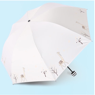 新款小鹿遮阳晴雨伞两用女韩版清新折叠黑胶防紫外线太阳防晒