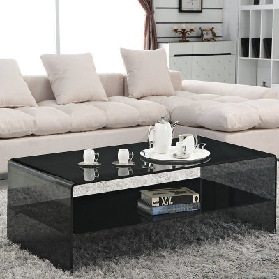 长方形热弯玻璃客厅沙发小茶几组合户型简约现代风格双层储物简易