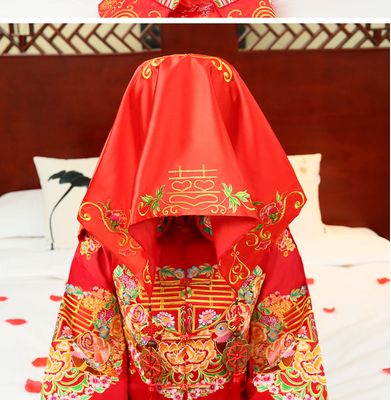 出租新娘结婚红盖头 正红大红色喜帕 高端进口绸缎