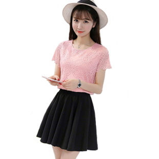 2016夏季新款韩版显瘦甜美淑女蕾丝衫半身裙两件套连衣裙套装裙女