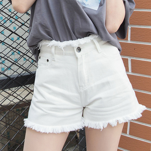 韩国白色高腰牛仔短裤女夏季外穿大码胖mm女式夏天宽松A字热裤潮