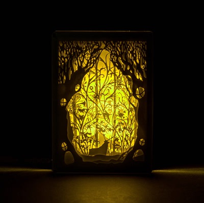 鹿之森林立体光影纸雕灯剪影灯北欧创意相框氛围灯夜灯台灯床头灯