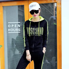 2016新品秋季韩版大码时尚印花卫衣两件套修身显瘦休闲运动套装女
