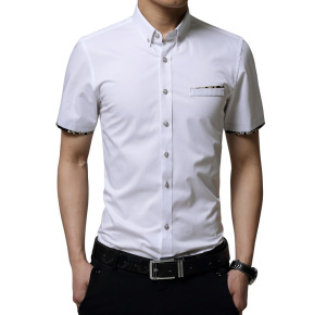 2016夏季新款韩版商务休闲修身短袖衬衣男士青年时尚薄款大码衬衫