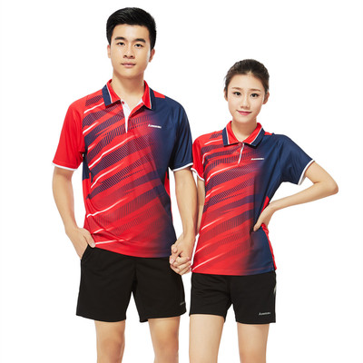 2017川崎羽毛球运动服 男女短袖上衣171023 速干比赛队服T恤翻领