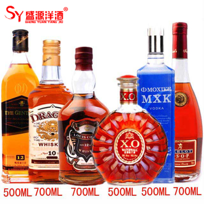 洋酒 6瓶 套装组合  黑方+龙牌威士忌+陆逸+白兰地XO+伏特加+VSOP