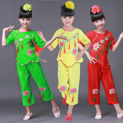 新款六一儿童秧歌服元旦腰鼓表演服女童中国结古典民族舞蹈演出服