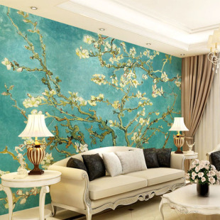 无缝墙布大型壁画沙发电视卧室背景墙定制墙纸壁纸欧式油画杏花