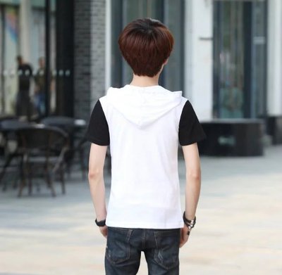 新款男士短袖T恤韩版修身薄款连帽卫衣 青少年学生休闲外套上衣潮
