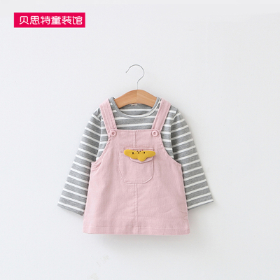 秋款女童韩版条绒纯棉套装 婴幼儿女宝宝0-1-2-3岁半长袖两件套潮
