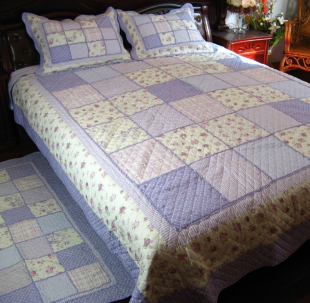 全棉紫色拼块水洗绗缝被 空调被 单双人床上用品夏凉被230*250CM