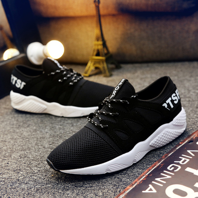 夏季男士透气黑色运动鞋 休闲鞋网布男鞋子韩版板鞋 旅游鞋跑步鞋