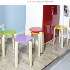 实木圆凳家用餐椅板凳非塑料彩色小圆凳子木质餐凳化妆椅简约宜家