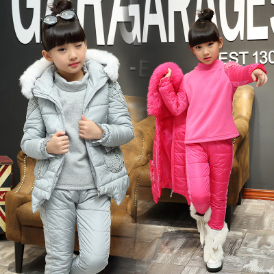 童装女童冬装2016韩版儿童卫衣三件套加厚中大童运动套装冬款潮