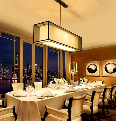 新中式餐厅吊灯 现代复古方形吧台饭厅灯具创意布艺茶楼酒店deng