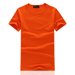 t恤短袖男 桔色橙色橘红色橘色亮色纯色男士T恤体恤 圆领修身上衣