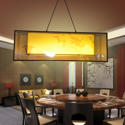 现代新中式吊灯长方形客厅复古羊皮灯具铁艺卧室书房酒店餐厅包邮