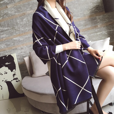 围巾女冬季韩国新款仿羊绒格子披肩双面保暖加厚时尚百搭文艺包邮