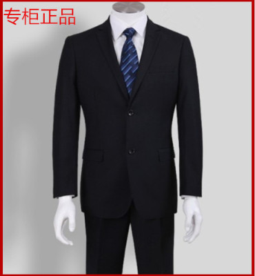西服套装男士商务西装修身显瘦2扣纯黑色加肥加大码工装职业装