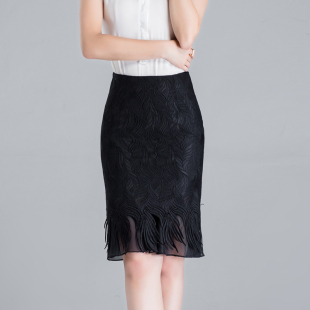 夏季新款韩版修身显瘦女士蕾丝半身裙职业装鱼尾裙蕾丝包臀一步裙