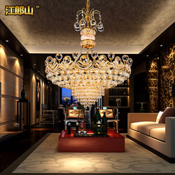 欧式简约金色复式餐厅灯圆形LED餐厅水晶吊灯客厅主卧室灯具灯饰