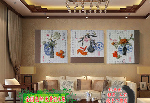 中式玉雕画三联无框画玄关沙发背景挂画立体浮雕壁画客厅装饰画