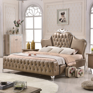 欧式新古典家具 后现代皮床 卧室软床 真皮双人床 1.8米真皮大床
