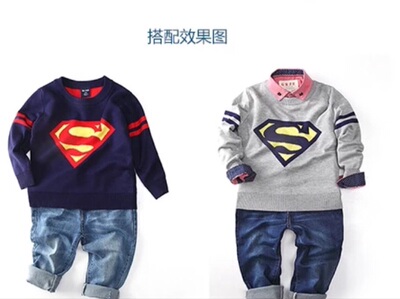 包邮 中小童毛衣双层加厚秋冬款童装2015新款韩版超人宝宝毛衣