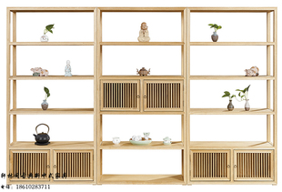 老榆木免漆实木书柜书橱茶柜博古架现代新中式家具厂家直销可定制
